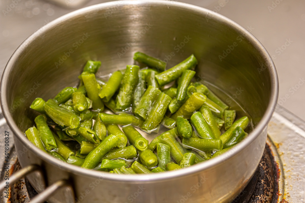 Young green bean, green bean pods, preparing the podole Young green bean, green bean pods, preparing the podole