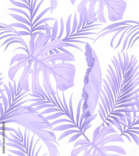 Seamless vector tropical pattern. Summer jungle wallpaper. Realistic ptint with palm leaves.