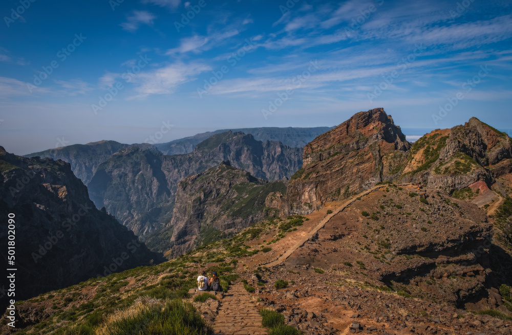 Mountain trail Pico do Arieiro, Madeira Island, Portugal. October 2021