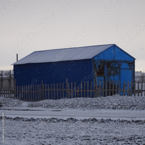red barn in winter