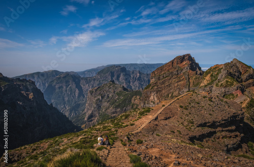 Mountain trail Pico do Arieiro  Madeira Island  Portugal. October 2021