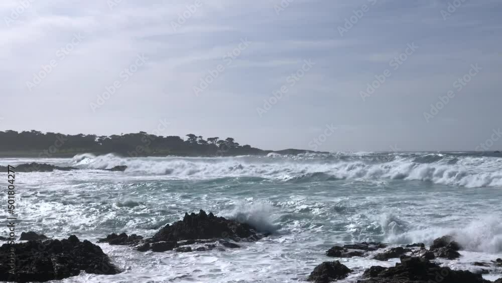 Pacific Ocean. Huge waves hitting the stone shore. Storm in California. High quality 4k footage. Pacific Ocean. Huge waves hitting the stone shore. Storm in California. High quality 4k footage.