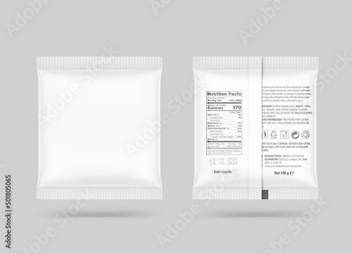 Realistic pillow bag mockup isolated on grey background. Vector illustration. Front and rear view. Perfect for presentation your product. EPS10.	