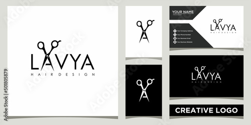 haircut salon and fashion logo design template with business card design