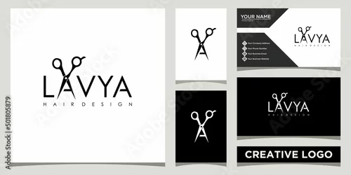 Obraz haircut salon and fashion logo design template with business card design