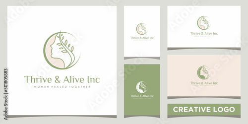 woman face beauty logo design template with business card design