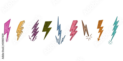 Watercolor hand drawn electric lightning bolt symbol. thunder symbol doodle icon .design element isolated on white background. vector illustration.