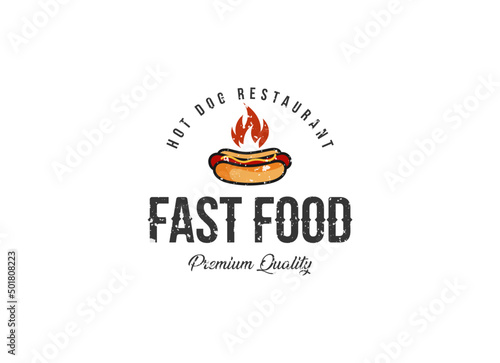 Logo of hotdog. Hot dog fast food logo design template. 