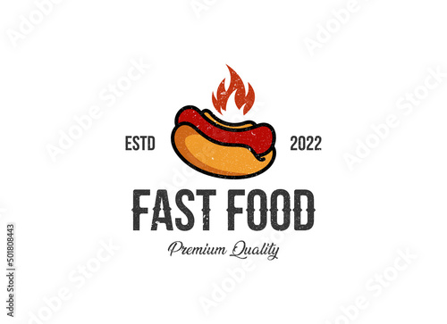 Logo of hotdog. Hot dog fast food logo design template. 