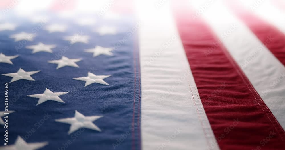 Slow motion of a US American flag. Background for Memorial Day, Veteran's Day, 4th of July, or other patriotic USA holiday.