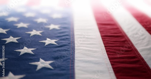 Slow motion of a US American flag. Background for Memorial Day, Veteran's Day, 4th of July, or other patriotic USA holiday.