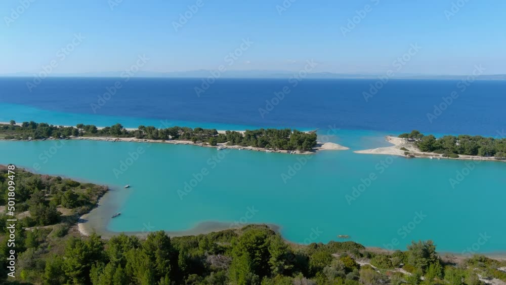 Aerial view of Glarokavos beach in Kassandra peninsula. Chalkidiki, Greece Aerial view of Glarokavos beach in Kassandra peninsula. Chalkidiki, Greece