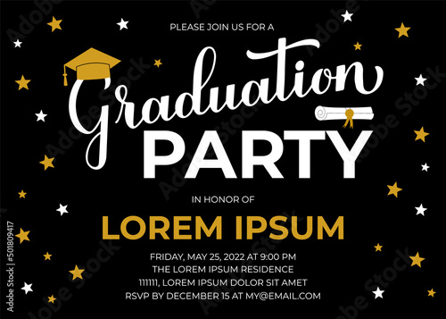 Obraz na płótnie Graduation party invitation card. Grad party invite. Graduation celebration announcement. Vector template w salonie