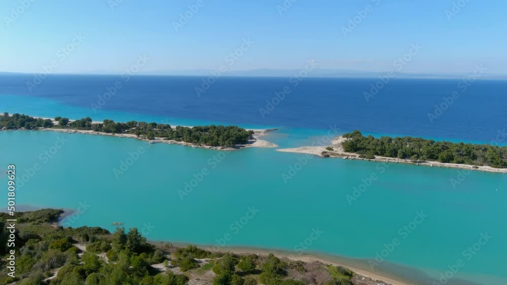 Aerial view of Glarokavos beach in Kassandra peninsula. Chalkidiki, Greece Aerial view of Glarokavos beach in Kassandra peninsula. Chalkidiki, Greece