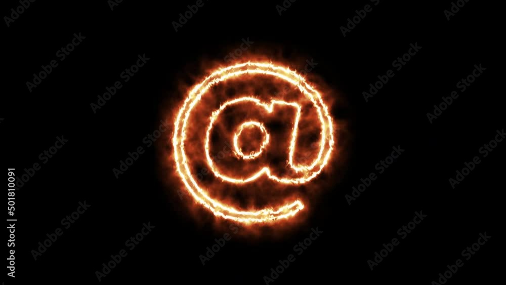 at-sign fire icon,  burning  text animation.