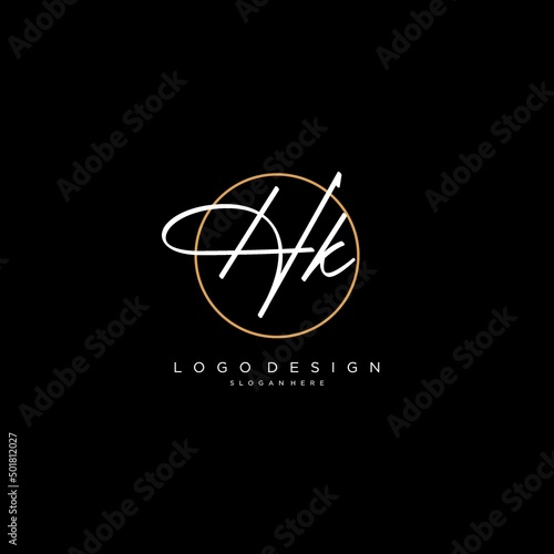 Initials HK logo monogram with simple circle line style photo