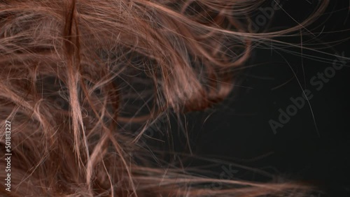 Super Slow Motion Shot of Waving Messy Brown Hair at 1000 fps.