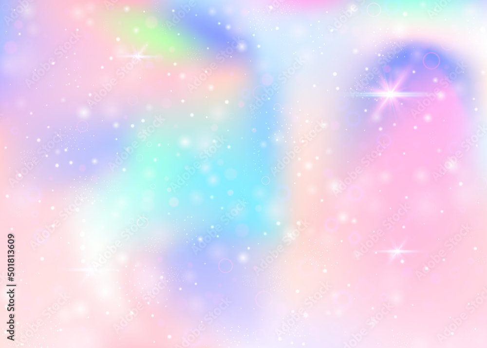 Fairy background with rainbow mesh. Kawaii universe banner in princess colors. Fantasy gradient backdrop with hologram. Holographic fairy background with magic sparkles, stars and blurs. Fairy background with rainbow mesh. Kawaii universe banner in princess colors. Fantasy gradient backdrop with hologram. Holographic fairy background with magic sparkles, stars and blurs.