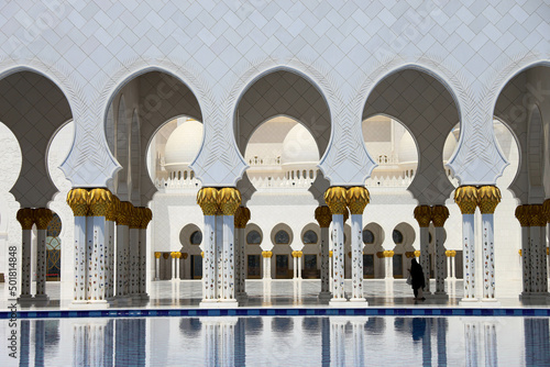Internal view of a mosque in Abu Dhabi, UAE.