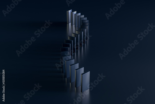 Spiral of Dominoes on a Black Table. 3d Rendering