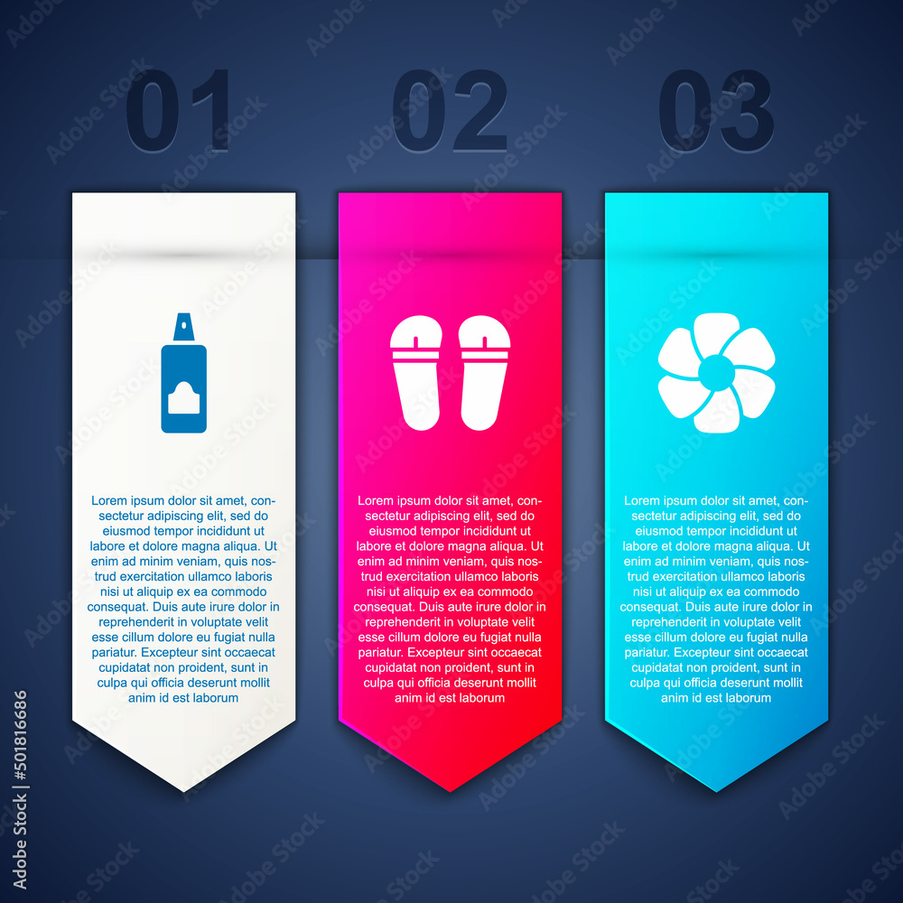 Set Spray can for hairspray, Flip flops and Flower. Business infographic template. Vector Set Spray can for hairspray, Flip flops and Flower. Business infographic template. Vector