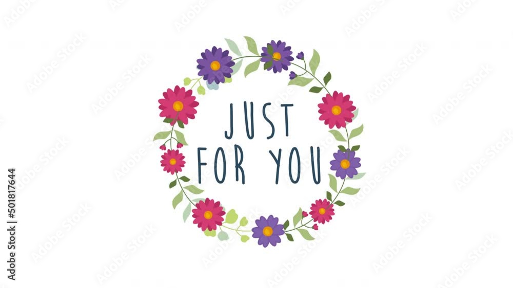 just for you text animate on Round floral frame. 4K motion animation. just for you text animate on Round floral frame. 4K motion animation.