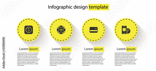 Set Coin money with dollar, Casino chips, Credit card and Online poker table game. Business infographic template. Vector