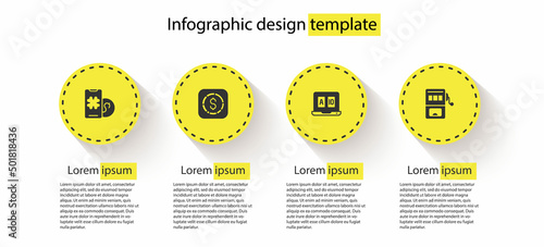 Set Online poker table game, Coin money with dollar, and Slot machine. Business infographic template. Vector