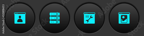 Set Create account screen, Server, Browser setting and Photo retouching icon. Vector