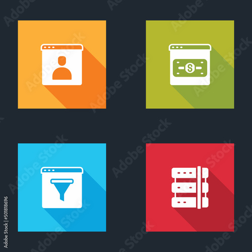 Set Create account screen, Online shopping on, Browser window and Server icon. Vector