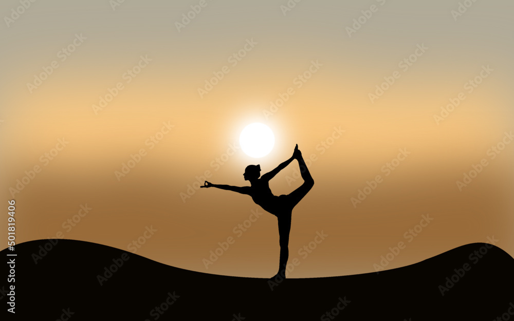 Woman yoga pose in front of landscape Woman yoga pose in front of landscape