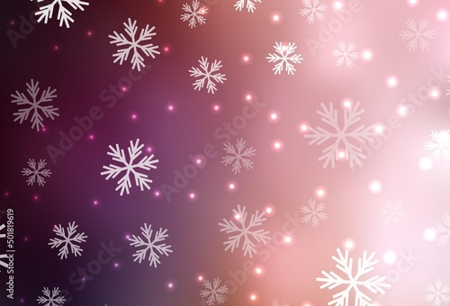 Light Pink vector texture with colored snowflakes, stars.
