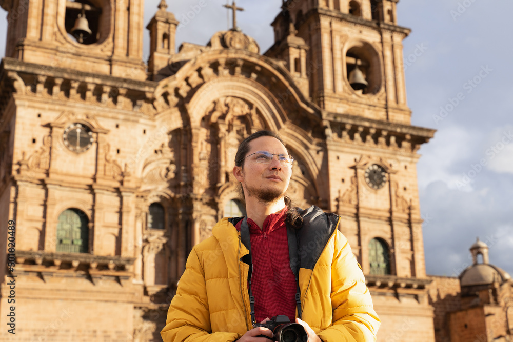 Tourist in the main square of cuzco