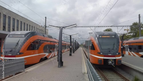 Trains waiting at the railway station in Tallinn, Estonia photo