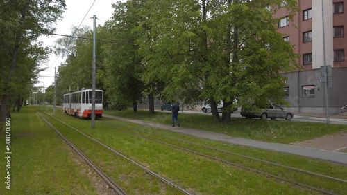 A tram in Tallinn, Estonia, near the railway station photo