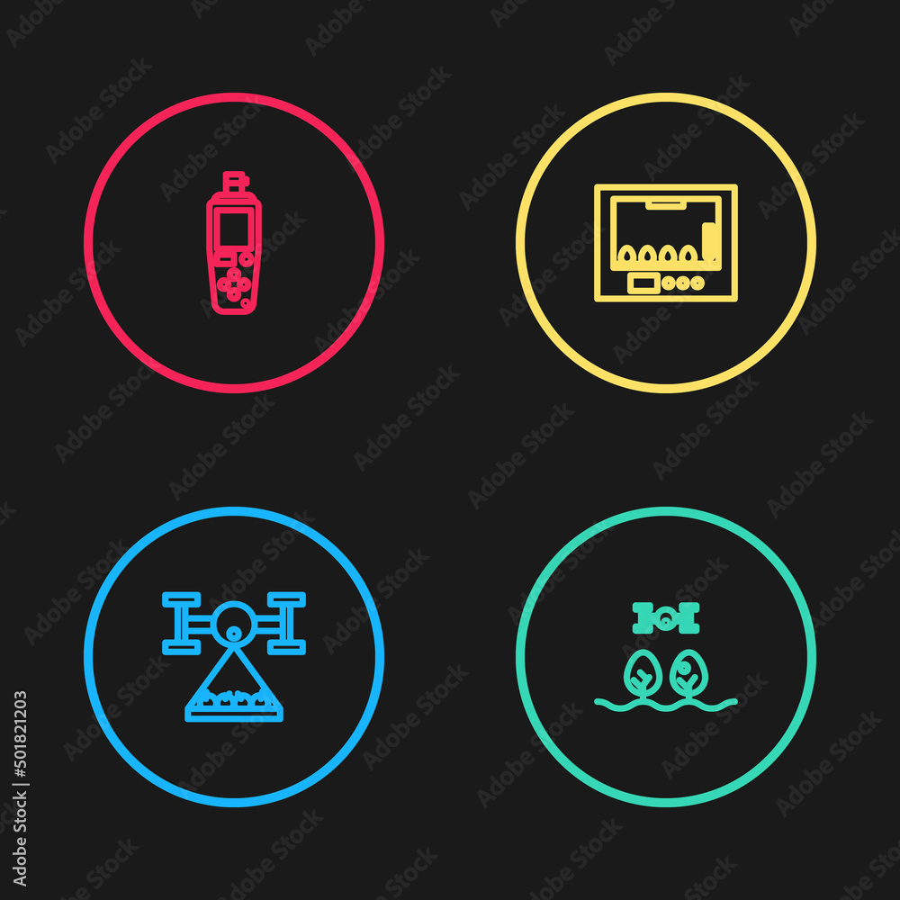 Set line Smart farm with drone, , Incubator for eggs and Portable sensor icon. Vector Set line Smart farm with drone, , Incubator for eggs and Portable sensor icon. Vector