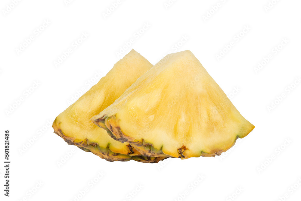 Pineapple piece isolated on white background. Fresh pineapple chunk macro. Pineapple piece isolated on white background. Fresh pineapple chunk macro.