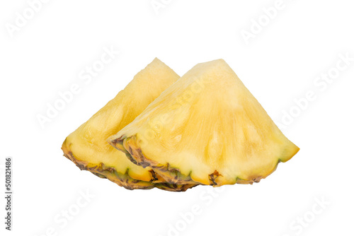 Pineapple piece isolated on white background. Fresh pineapple chunk macro.