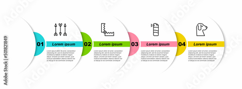 Set line Hipster arrows, Trap hunting, Pepper spray and Dog. Business infographic template. Vector