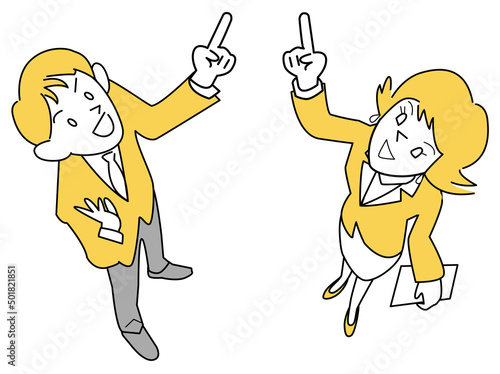 上方向を指さす男性と女性