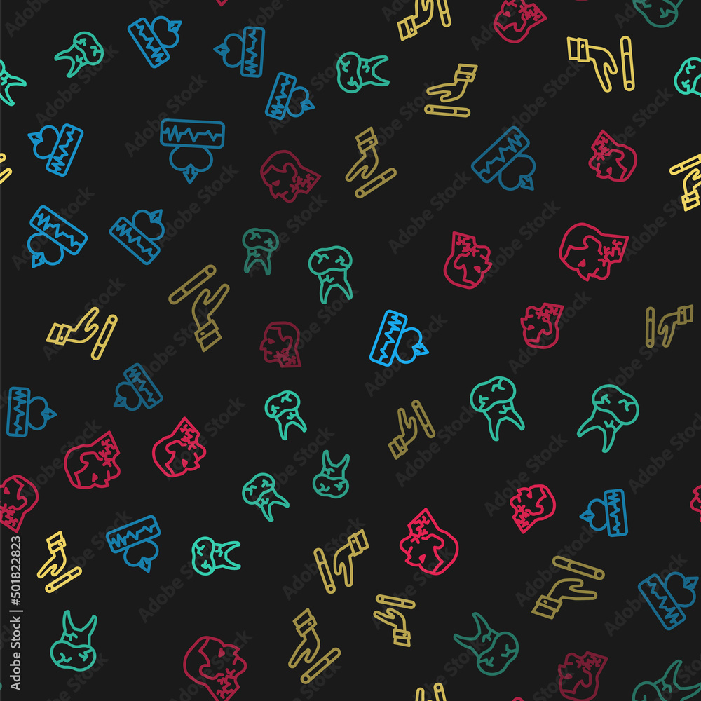 Set line Heartbeat increase, Tooth with caries, Giving up cigarette and Throat cancer on seamless pattern. Vector Set line Heartbeat increase, Tooth with caries, Giving up cigarette and Throat cancer on seamless pattern. Vector