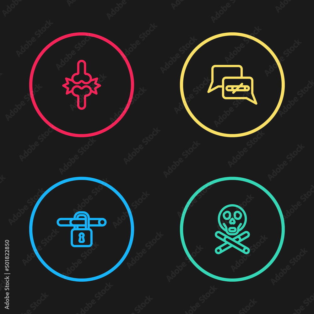 Set line No smoking, Bones and skull, and Joint pain, knee pain icon. Vector