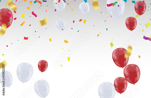 celebration banner with red balloon and confetti