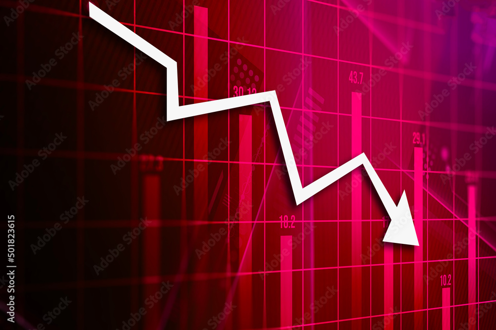 Naklejka premium Abstract financial background with downtrend line graph and bar chart