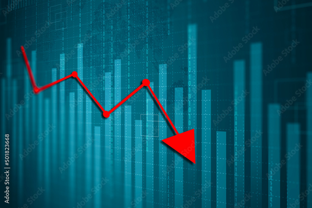 Abstract financial background with downtrend line graph and bar chart Abstract financial background with downtrend line graph and bar chart