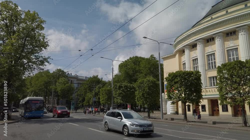 The National Opera House in Tallinn with traffic The National Opera House in Tallinn with traffic