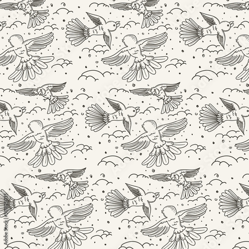 birds cartoon pattern with ouline drawing
