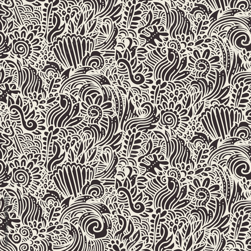 floral doodle pattern with outline drawing