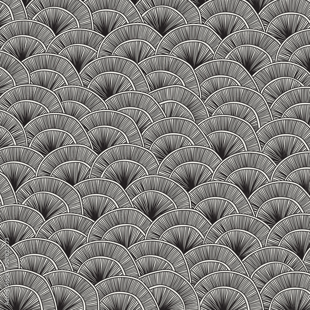 Fototapeta premium Abstract circle pattern with outline drawing 