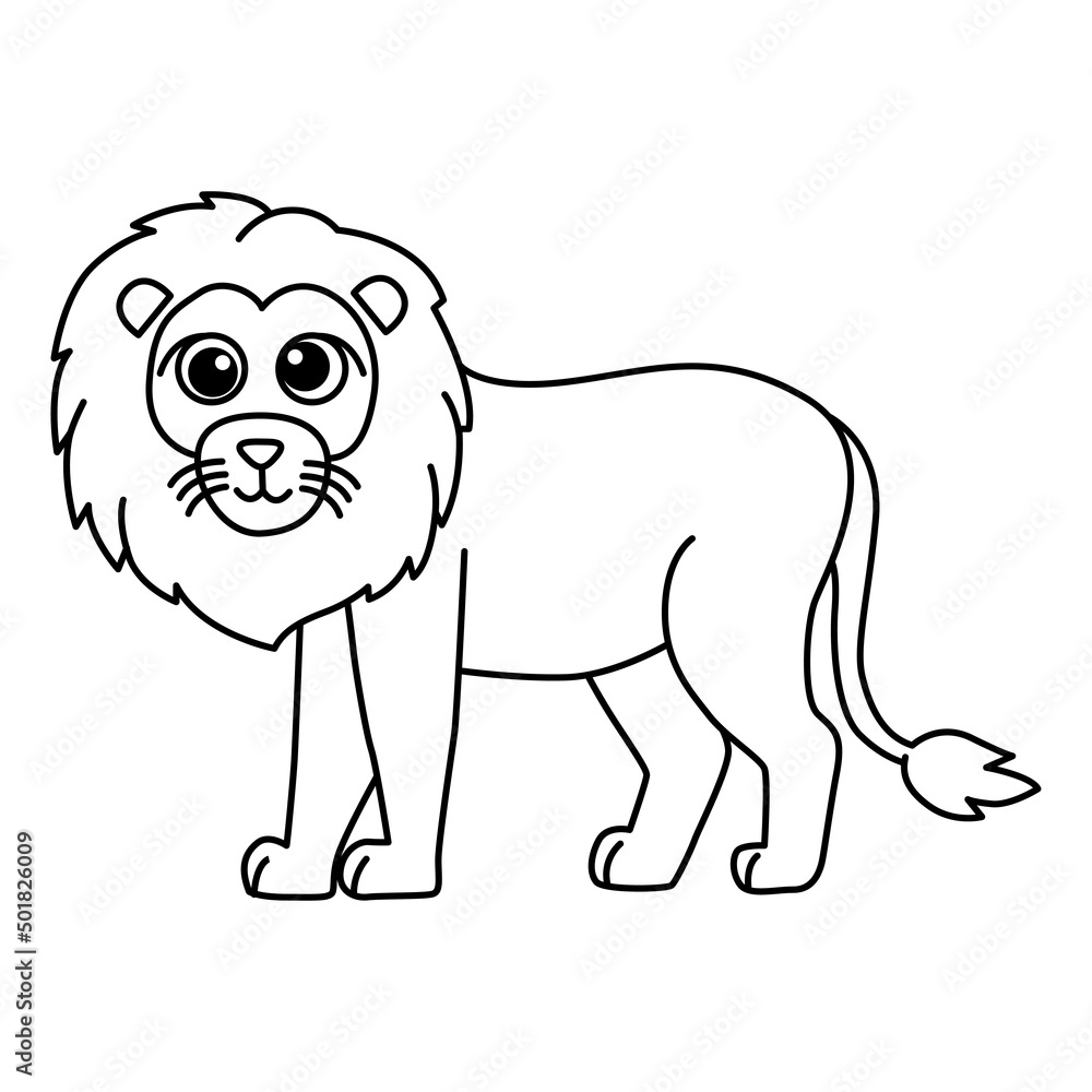 Cute lion cartoon coloring page illustration vector. For kids coloring  book. Stock Vector | Adobe Stock